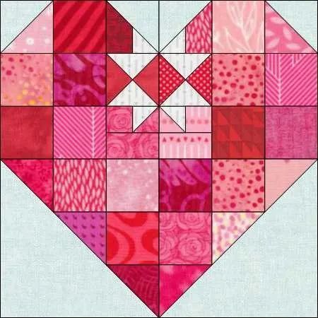 Heart In A Star Quilt Block, Heart Quilt Blocks, Valentines Quilt, Quilting Hearts, Free Quilt Patterns Printables, Valentine Quilts, Heart Quilt Block, Quilted Cushions, Blossom Quilt