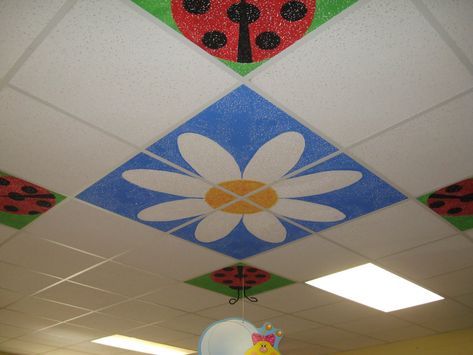 Ceiling Tiles Painted School, Ceiling Tiles Art, Classroom Ceiling Decorations, Ceiling Tiles Painted, Celebrating Teachers, Small Kitchen Remodeling, Remodeling Small House, Laundry Room Makeovers, Classroom Ceiling