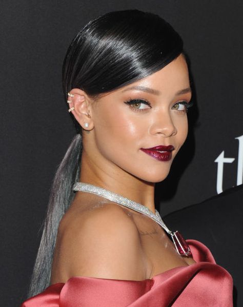 Try Rihanna's hairstyle next wedding. 14 ways to style your hair for every nuptial on your docket so you never wear the same 'do. Grey Hair Celebrities, Burmese Hair, Guest Hair, Wedding Guest Hairstyles, Slick Hairstyles, Sleek Ponytail, Curly Hair With Bangs, Low Ponytail, Grey Hair Color