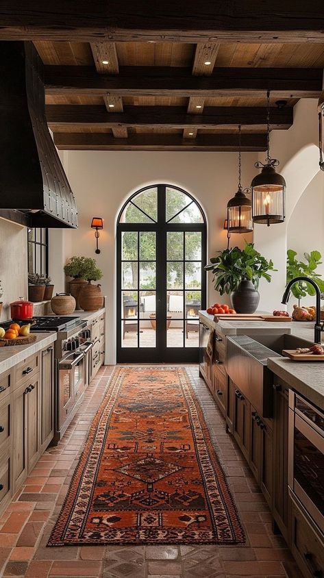 Spanish Style Basement, Spanish Style Hacienda Home, Spain House Spanish Style Interiors, Home In Spain, Modern Mexican Style Kitchen, Hacienda Inspired Homes, Spain Kitchen Spanish Style, Spanish Style Barndominium, Spain House Spanish Style