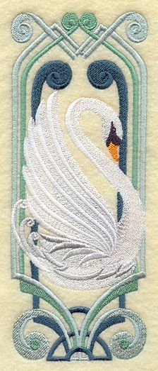 Art Deco Swan, Art Deco Embroidery, Art Deco Tattoo, Swan Tattoo, Art Deco Frame, Machine Embroidery Quilts, Bernina Embroidery, Swans Art, Fabric Cat