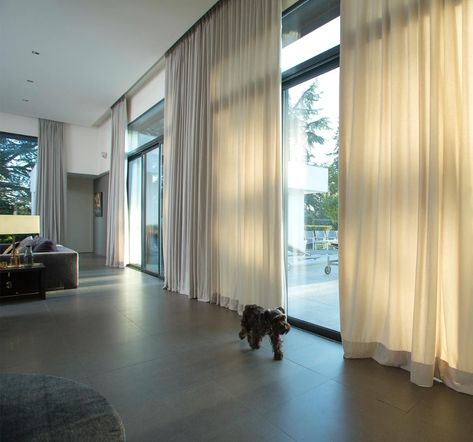 Electric Curtain Tracks | Motorised Curtains | Free Delivery Curtains On Floor To Ceiling Windows, Floor Ceiling Curtains, Curtains For Big Windows Bedrooms, Big Windows With Curtains, Curtain Ceiling Design, Curtains From Ceiling To Floor, Floor To Ceiling Window Treatments, Ceiling To Floor Curtains Living Room, Curtains Big Windows