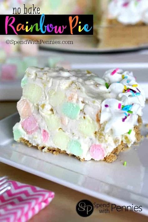 Rainbow Pie, Graham Pie, Rainbow Desserts, Easter Desserts Recipes, Dessert Simple, Bake Recipes, Ambrosia Salad, Pretty Dessert, Easy No Bake Desserts