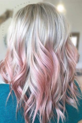 Amazing Pink Ombre Hair Ideas ★ See more: https://lovehairstyles.com/amazing-pink-ombre-hair-ideas/ Icy Blonde Pink Hair, Silver Hair Pink Highlights, Pink Shadow Roots Blonde Hair, Ash Blonde With Pink, Short Blonde Hair With Color Peekaboos, Blonde With Rose Gold, Colourful Hair Ideas For Blondes, Silver Pink Hair, Pink Streaks In Blonde Hair