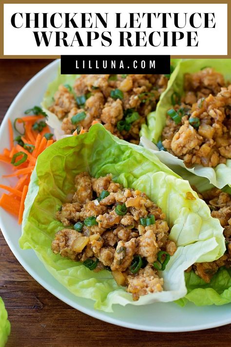 This Chicken Lettuce Wraps recipe is a copycat of a restaurant favorite. It's fresh and filling and takes just 20 minutes to make!! #chickenlettucewraps #lettucewraps #chicken #asianrecipe #pfchangscopycat Seaseme Chicken, Lettuce Wraps Chicken, Healthy Chicken Lettuce Wraps, Chicken Hoisin Sauce, Pf Changs Chicken Lettuce Wraps, Lettuce Wraps Healthy, Lettuce Wraps Recipe, Asian Chicken Lettuce Wraps, Asian Lettuce Wraps