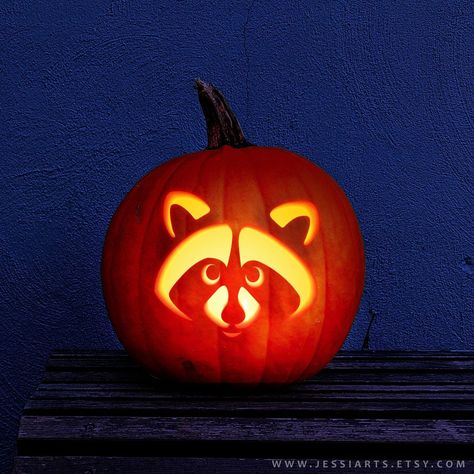 Hello and thanks for stopping by!  Make your Halloween pumpkin memorable with this adorable Raccoon pumpkin carving stencil! Perfect for Halloween lovers who also love trash pandas! Carving Level: Easy PLEASE READ ALL THE DESCRIPTION BEFORE MAKING A PURCHASE! DOWNLOAD INCLUDES: 1 jpg file Prints on 8.5" x 11" paper. These can be resized to fit your pumpkin in any photo editing software or on a copy machine or scanner. Some printers also allow you to adjust the size of the printout. Simply download the template, resize (if necessary), print, and start carving! Instructions come included on the template.   INSTANT DOWNLOAD! No physical product will be shipped to you. Upon completed payment you will receive an e-mail with a link to your product downloads. It will be sent to your registered Et Disney Pumping Carving, Simple Pumpkin Carve, Pumpkin Carving Professional, Jack O Lantern Easy Carving, Themed Pumpkin Carving Ideas, Cool Simple Pumpkin Carvings, Veterinary Pumpkin Carving, Possum Pumpkin Carving, Animal Jack O Lantern Ideas