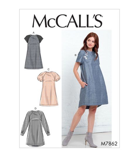 McCall's M7862 Size 6 to 22 Misses Dress Sewing Pattern | JOANN Mccalls Dress, Top Sewing, Mccalls Sewing Patterns, Batik Dress, Top Sewing Pattern, Miss Dress, Loose Fitting Dresses, Easy Sewing Patterns, Mccalls Patterns