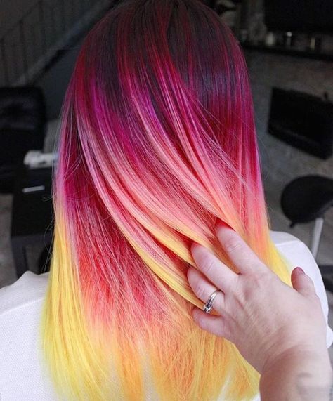 Hair Dye Techniques, Ombre Hair Ideas, Holographic Hair, Sunset Hair, Purple Ombre Hair, Fire Hair, Galaxy Hair, Creative Hair Color, Candy Hair