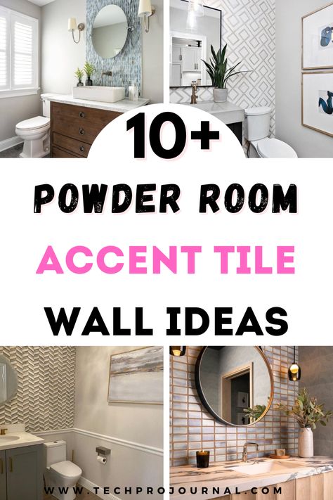 Learn how to transform your powder room with a stunning accent tile wall! These ideas show how the right tile can add color, texture, and personality to even the smallest powder room. Perfect for creating a standout look in a compact powder room. Dramatic Powder Room Ideas, Accent Tile Bathroom, Tile Accent Wall Bathroom, Room Tiles Wall, Powder Room Accent Wall, Powder Room Tile, Brown Accent Wall, Room Tiles Design, Small Ensuite