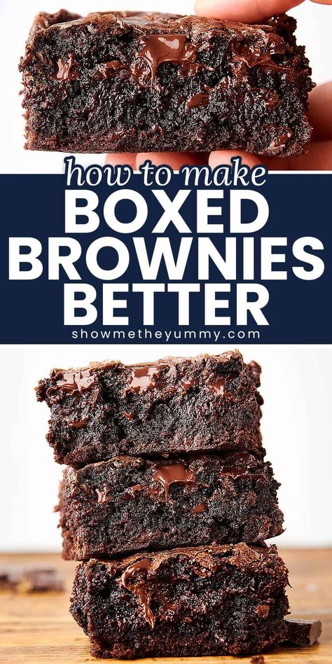 How to Make Box Brownies Better: a few simple ways to make your boxed brownies taste like they're made from scratch. Moist, fudgy, chocolate-y, and so easy! How To Make Box Brownies Taste Better, Sour Cream Brownies, How To Make Box Brownies Taste Homemade, Making Box Brownies Better, Making Boxed Brownies Better, How To Jazz Up Boxed Brownies, Improve Brownies Boxed, Brownies Potong, Boxed Brownies Better