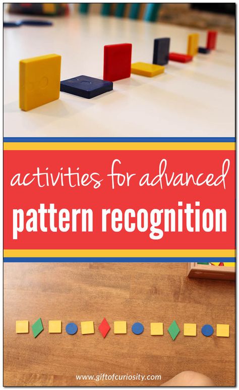 Activities that support advanced pattern recognition skills | Patterning for elementary grades || Gift of Curiosity Pattern Practice Kindergarten, Pattern Math Activities, Preschool Pattern Activities, Mfw Kindergarten, Pattern Practice, Preschool Patterns, Math Patterns, Computational Thinking, British Sign Language