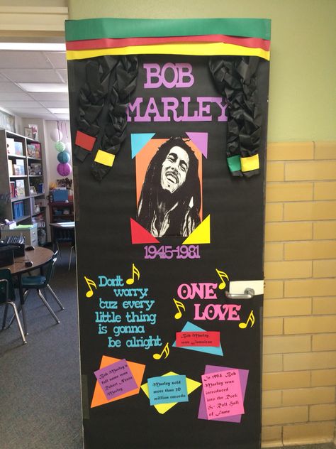 Bob Marley Door Decoration, Bhm Door Decorations, Preschool Assignments, African Celebrations, Kindness Door, Month Bulletin Board Ideas, Eric Carle Classroom, Jamaica Reggae, Halloween Social