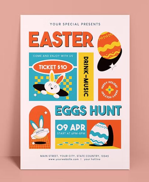 Easter Egg Hunt Flyer Template AI, EPS Easter Event Poster, Easter Egg Hunt Flyer, Easter Poster Design, Easter Graphic Design, Easter Flyer, Easter Egg Ideas, Easter Flyers, Instagram Design Layout, Egg Ideas