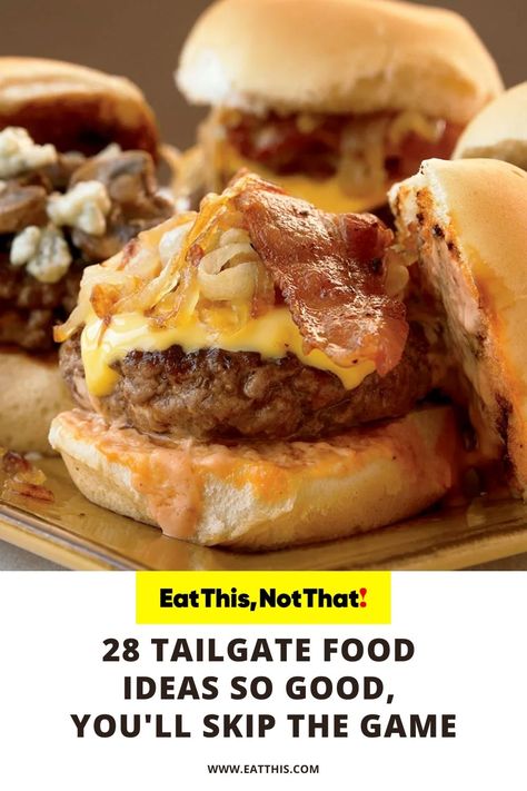 Eat This Not That - Tailgate Foods - Football Season - Game Day Foods - Snacks - Game Day Recipes - Super Bowl Party - Superbowl Bengals Tailgate Food, University Of Tennessee Tailgate Food, Game Day Breakfast Tailgate, Noon Game Tailgate Food, Football Food Ideas, Tailgate Food Ideas, Game Day Foods, Tailgate Desserts, Tailgate Foods