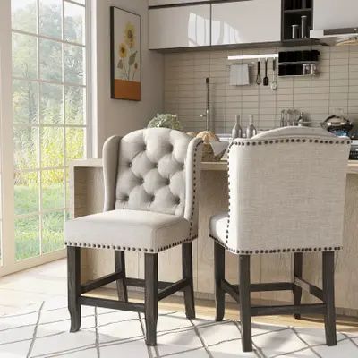 Buy Counter & Bar Stools Online at Overstock | Our Best Dining Room & Bar Furniture Deals High Table And Chairs Bar Stools, Kitchen Stools With Back, Bar Height Chairs, Counter Height Chairs, Transitional Living, Wood Counter, Nail Head, Counter Height Stools, Counter Bar Stools