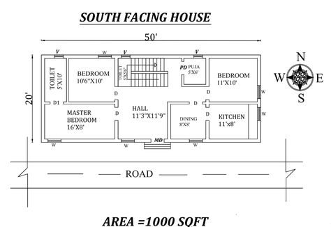 1000 Sq Ft House Plans, South Facing House Plan, 1000 Sq Ft House, South Facing House, West Facing House, Vastu House, 1000 Sq Ft, Puja Room, Vastu Shastra