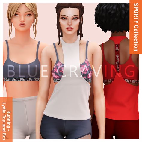 Sporty Collection - Lydia Top and Bra | Blue Craving on Patreon Sims Cheats, High School Fashion, Ts4 Cc, Sims 4 Clothing, Sims 4 Cc, Sims Cc, School Fashion, The Sims, Sims 4