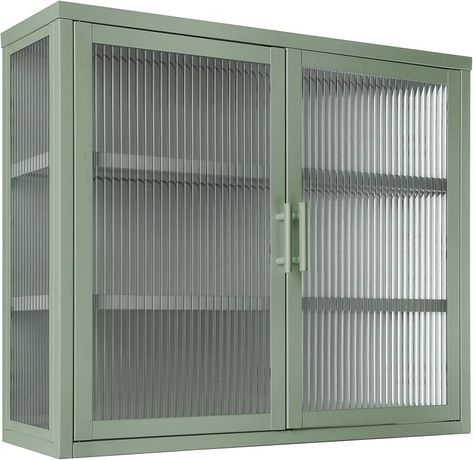 Amazon.com: TURRIDU Retro Style Haze Double Glass Door Wall Cabinet,Storage Cabinet with Detachable Shelves,Cabinet for Office,Dining Room,Living Room,Kitchen,Bathroom,Mint Green : Home & Kitchen Polka Dot Bathroom, Glass Door Wall, Nature Bathroom, Wall Mounted Bathroom Cabinets, Double Glass Doors, Linen Cabinets, Stylish Cabinet, Retro Bathrooms, Verre Design