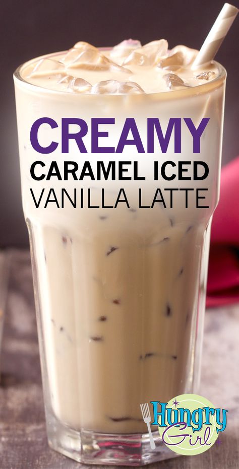 Iced Vanilla Latte, Vanilla Iced Coffee, Starbucks Drinks Diy, Hungry Girl Recipes, Cold Coffee Recipes, Recipe Builder, Iced Coffee Drinks, Frozen Coffee, Creamy Caramel