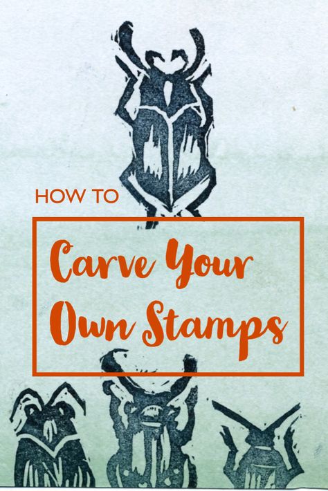 A quick and easy tutorial to carve your own stamps from pink erasers! Rubber Stamp Carving Ideas, How To Make Stamps, How To Make Stamps Diy, Eraser Stamp Art, Pink Eraser Art, Eraser Stamps Diy, Eraser Stamp Ideas, Linocut Eraser, Pink Eraser Linocut