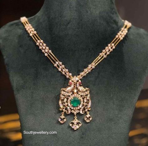 Pendent Design, Diamond Pendants Designs, Peacock Pendant, Jewellery Bridal, Pearl Jewelry Design, Temple Jewelry, Jewellery Wedding, Gold Jewelry Simple Necklace, Gold Necklace Indian Bridal Jewelry