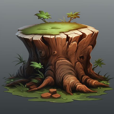 Tree Stump Illustration, Tree Stump Drawing, Stump Illustration, Tree Stylized, Log Drawing, Stylized Tree, Tree Props, Painting Mood, Wood Props