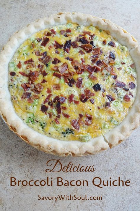 This broccoli bacon quiche recipe is quick to prepare and perfect for breakfast, brunch, or special occasions. Also perfect for making ahead. Easy to throw together, yet special enough for guests.  #baconquiche #broccolibaconquiche #broccoliquiche #breakfastcasserolewithbacon #brunchcasserolerecipes #easybroccoliquiche #easybaconquiche #eggbakewithbacon Quiche Bacon, Savory Quiche, Bacon Quiche Recipe, Brunch Casserole Recipes, Bacon Broccoli, Broccoli Bacon, Broccoli Quiche, Savory Tarts, Pies Recipes