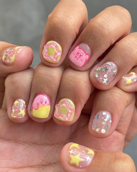 Noelle Fuyu Nails on Instagram: “Happy 30th anniversary Kirby🌟 Let’s appreciate @masahirosakurai for creating Kirby in this world🙏🏼 Nail inspo from @tengoku_nails 🌈” Cute Nails Acrylic, Happy 30th Anniversary, Sky Nails, Asian Nails, Anime Nails, Simple Gel Nails, Happy 30th, Really Cute Nails, Short Acrylic