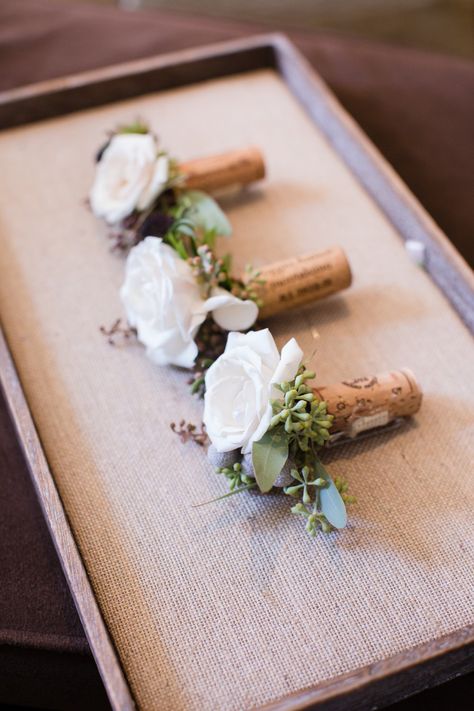 Boutonnieres on Wine Corks Cork Boutonniere, Balboa Park Wedding, September Wedding Flowers, Vintage Shabby Chic Wedding, Chic Wedding Style, Country Chic Wedding, Rustic Wedding Flowers, Wedding Groomsmen, Colorful Bouquet