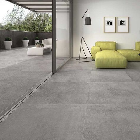 Cheviot Gris porcelain tiles from Alistair Mackintosh Grey Tiles Living Room, Concrete Tile Floor, Outside Flooring, Tiles Living Room, Stone Tile Flooring, Tile Floor Living Room, Gray Porcelain Tile, Grey Floor Tiles, Living Room Tiles