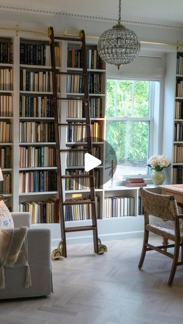 Nate Long on Instagram: "Details here 🪜    Our favorite space just got a huge upgrade!  We teamed up with @putnamladders to add this gorgeous rolling ladder to our DIY home office library. The craftsmanship is truly top tier and the finishes are breathtaking.   The ladder features a polished brass rail, solid brass  hardware, and a premium walnut ladder. The best part is it can be placed against the wall for space saving. Assembly was very straightforward and only took an hour.  Head on over to @putnamladders to see all the gorgeous options they offer.  . . . . . #homeoffice #homelibrary #homedesign #interiordesign #interiordecor #homerenovation #homeremodel #diyhome #diyhomeimprovement #studiomcgeethreshold #studiomcgee #amberinteriors #homeinspo #officedesign #homedecor #archdigest #ins Vintage Remodel, Home Decor Thrift, Diy Library, Bookcase Ladder, Brass Rail, Diy Home Office, Library Vintage, Rolling Ladder, Queen Anne House