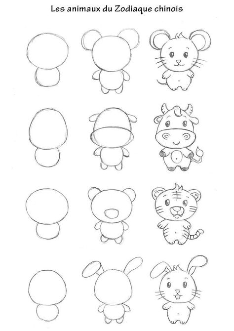 Cute Easy Animal Drawings Step By Step, Animal Drawing Tutorial Step By Step, How To Draw Cartoon Animals, Mini Drawings Simple, Kid Drawing Ideas, Step By Step Cute Drawings, Easy Animal Doodles, Step By Step Drawing Animals, Easy To Draw Animals