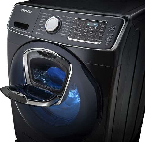 Samsung - Addwash - 5.0 Cu. Ft. 14-Cycle Front-Loading Washer - Black Stainless - AlternateView13 Zoom Future Technology Gadgets, Future Technology Concept, Samsung Washing Machine, Samsung Washer, Virtual Reality Technology, Produk Apple, Front Load Washer, Smart Home Technology, Technology Background