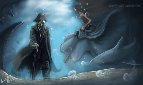 Davy Jones and Calypso Davy Jones And Calypso, Hector Barbossa, Disney University, Movie Artwork, Pirates Cove, Pirate Art, Caribbean Art, Captain Jack Sparrow, Davy Jones