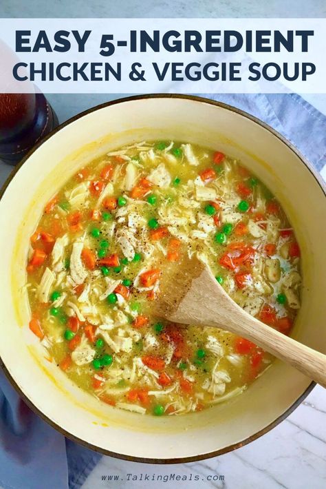 This 5-Ingredient Chunky Chicken Vegetable Soup is an EASY make-ahead Dinner or Lunch any day of the year.  Who needs noodles when you have this creamy (non-dairy!), chunky, hearty, and delicious soup.  #soup #chicken #easychicken #makeahead #healthy #healthydinner #familydinner #lowcarb #glutenfree Soup With Veggies, Chicken Veggie Soup, Chicken Vegetable Soup, Easy Spring Recipes, Busy Mom Recipes, Delicious Family Dinners, Vegetable Soup With Chicken, Soup Chicken, Chicken Vegetable