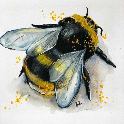 Watercolor Bumblebee Tattoo, Bumble Bee Drawings, How To Draw A Bumble Bee, Bee Painting Ideas, Insect Artists, Bumblebee Pictures, Bee Art Painting, Cute Bee Drawing, Watercolor Art Animals