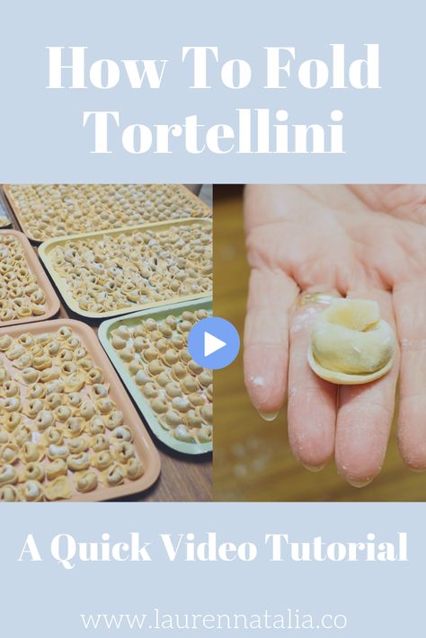 Tortellini Homemade How To Make, Homemade Tortalini, Diy Tortellini, Tortellini Filling Recipe, How To Make Tortellini Pasta, Tortellini Video, Tortolini Recipe, Pasta Handmade, Homemade Pastas