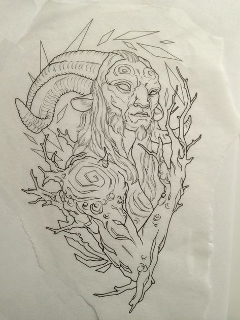 Faun Tattoo Design, Pans Labyrinth Faun Tattoo, Faun Pans Labyrinth, Faun Tattoo, Ent Tattoo, Pan's Labyrinth Tattoo, Drawing Ideas Dark, Pan Tattoo, Labyrinth Tattoo