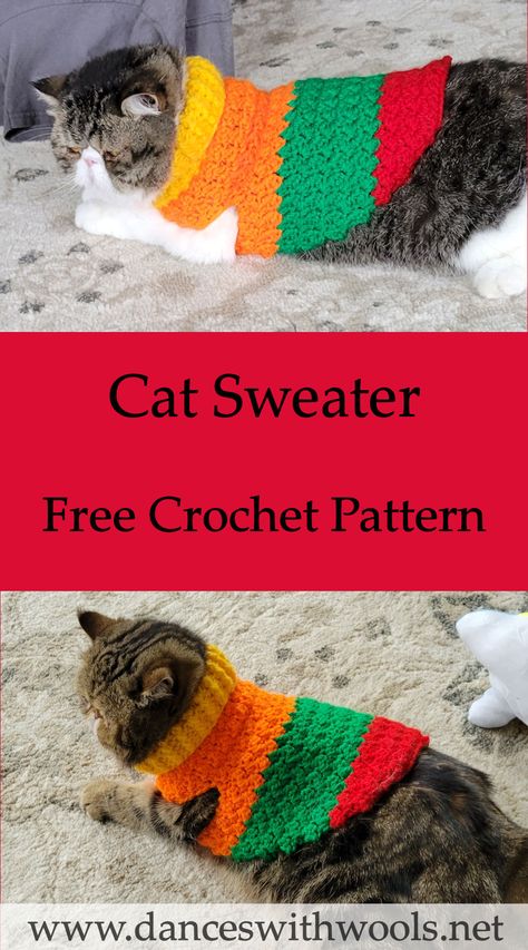 Free Cat Sweater Pattern, Cat Crochet Jumper, Cat Christmas Sweater Crochet Pattern, How To Crochet A Cat Sweater, Sweater For Cat Pattern, Cat Sweaters For Cats Free Pattern, Crochet Cat Shirt Free Pattern, Crochet Sweaters For Cats, Cat Crochet Stitch Pattern