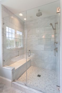 Built In Shower Seat, Marble Shower Walls, Makeover Kamar Mandi, Beautiful Master Bathrooms, Bathroom Remodel Designs, Bathroom Remodel Shower, Shower Remodel, Bathroom Remodel Master, Bath Remodel