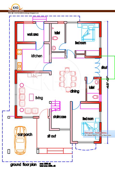 South indian house plans 1200sq Ft House Plans, 1200 Sq Ft House, 2bhk House Plan, House Plans With Pictures, Unique House Plans, Indian House Plans, Indian House, 2 Bedroom House Plans, Free House Plans