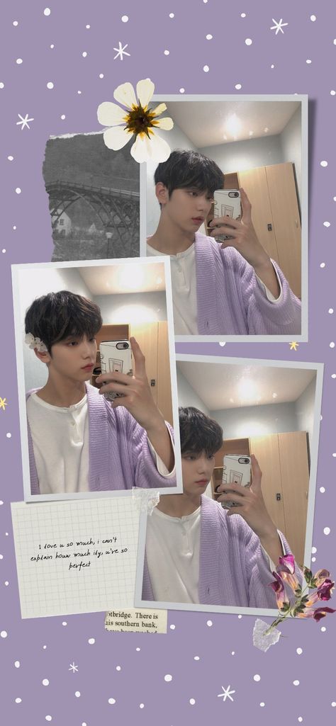 Soobin wallpaper purple Purple Txt Wallpaper, Soobin Wallpaper, Purple Wallpaper, Purple Hair, Lock Screen Wallpaper, Wallpapers, Collage, Purple, Pins