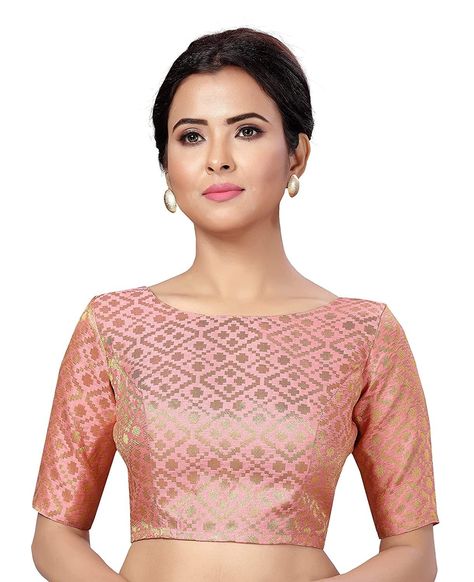 Rose Gold Blouse Designs, Gold Brocade Blouse, Rose Gold Blouse, Salwar Design, Sleeveless Blouse Saree, Designer Saree Blouse, Brocade Saree, Sari Design, Best Blouse Designs