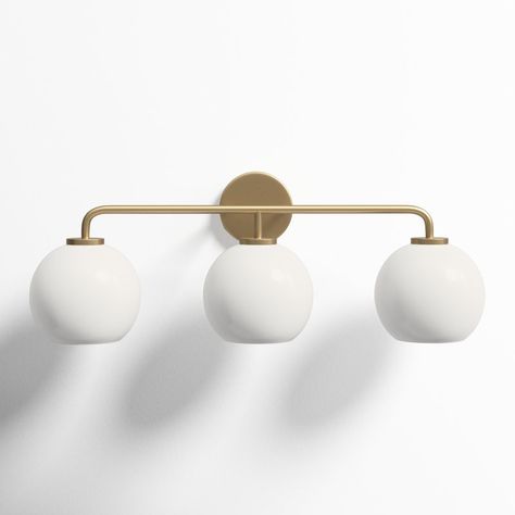 AllModern Childerley 3 - Light Dimmable Vanity Light & Reviews | Wayfair Midcentury Bathroom Vanity Lighting, Globe Vanity Light Bathroom, Globe Vanity Light, Brass 3 Light Vanity Light, 3 Light Bathroom Vanity Light Black, Vanity Lights Globe Black, Modern Vanity Lighting, Vanity Lights Bathroom, White Bath