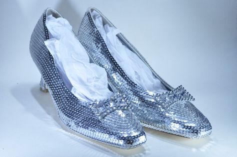 Sparkly silver sequins Wizard Of Oz Shoes, Cinderella Dress Up, Costume Display, Oz Aesthetic, Book Witch, The Wicked Witch Of The West, Silver Slippers, Crystal World, Wicked Witch Of The West