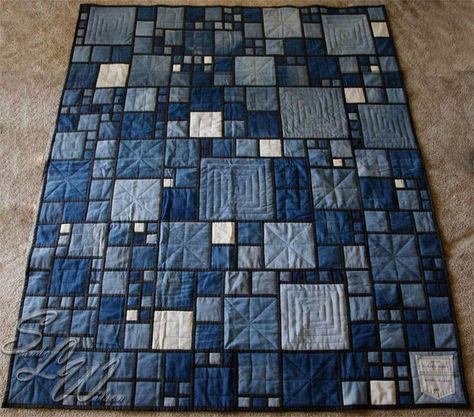 Återvinna Jeans, Denim Quilt Patterns, Artisanats Denim, Denim Blanket, Blue Jean Quilts, Denim Quilts, Jean Quilt, Stained Glass Quilt, Blue Jeans Crafts