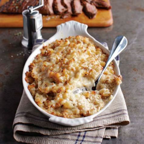 Strip House Potatoes Romanoff | Williams Sonoma House Potatoes, Potatoes Romanoff Recipe, Potatoes Romanoff, Creamed Potatoes, Gratin Dish, Twice Baked, Twice Baked Potatoes, Favorite Side Dish, Romanoff