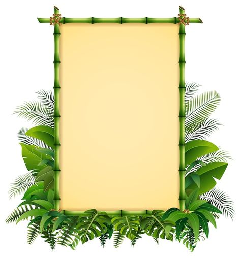 Green bamboo frame on the leaves Premium... | Premium Vector #Freepik #vector #bamboo-frame #wooden-sign-board #wood-banner #tree-frame Old Paper Background, School Frame, Green Bamboo, Frame Border Design, Page Borders Design, Powerpoint Background Design, Floral Border Design, Page Borders, Leaves Vector