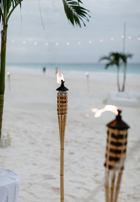 Pink Sand Beach Bahamas, Tiki Lights, Beach Reception, Aruba Weddings, Bahamas Wedding, Beachy Wedding, Beach Dinner, Beach Wedding Reception, Beachside Wedding