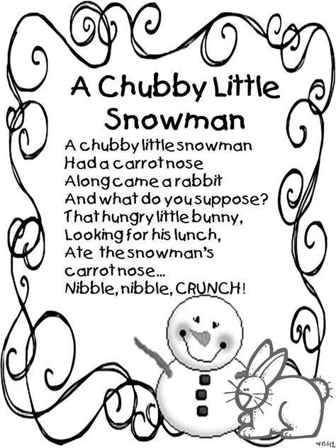 Chubby Little Snowman Snowman Poem, Kindergarten Poems, Winter Poems, Classroom Songs, Winter Songs, Winter Classroom, Winter Kindergarten, Christmas Program, Preschool Music